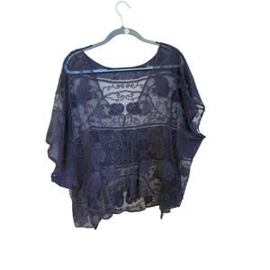 Anthropologie Venessa Virginia Navy Loce Sheer Crop Top Sz.M ?